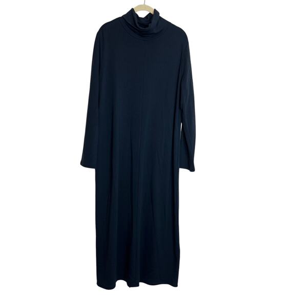Pure Jill Womens Maxi Dress Petite L Navy French Terry Turtleneck Long Sleeve - Picture 1 of 7